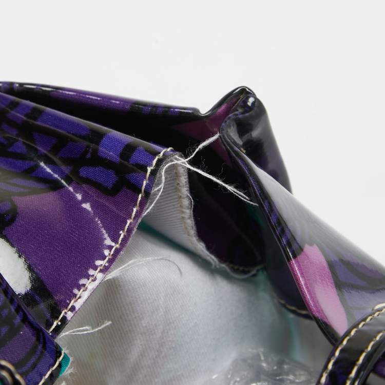 Pre Owned Roberto Cavalli Multicolor Printed Patent Leather RC Logo Tote