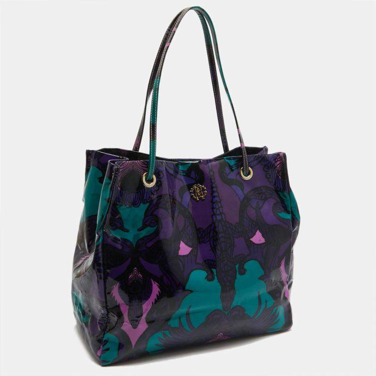 Pre Owned Roberto Cavalli Multicolor Printed Patent Leather RC Logo Tote