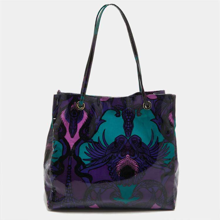 Pre Owned Roberto Cavalli Multicolor Printed Patent Leather RC Logo Tote