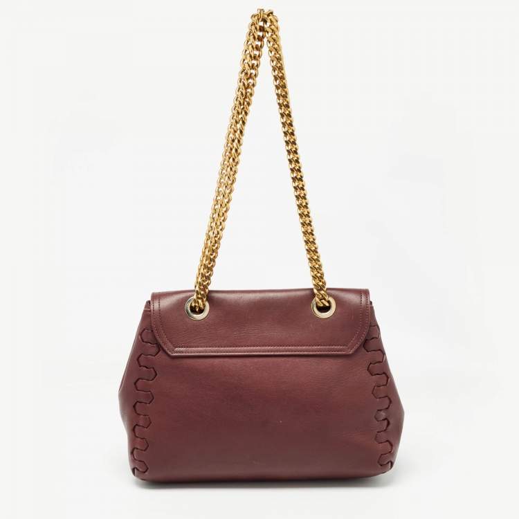 Pre Owned Roberto Cavalli Burgundy Leather Chain Shoulder Bag