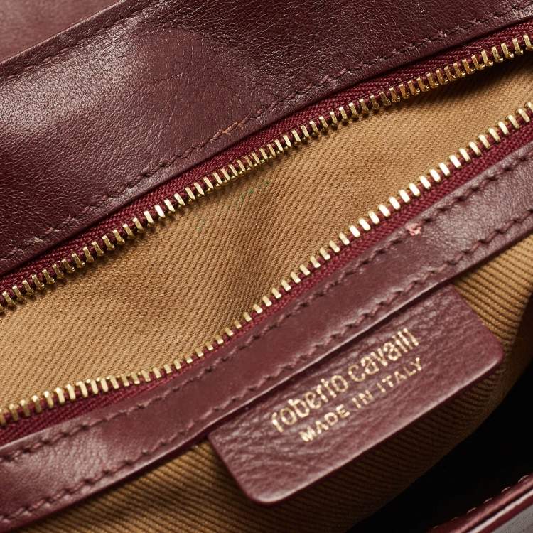 Pre Owned Roberto Cavalli Burgundy Leather Chain Shoulder Bag