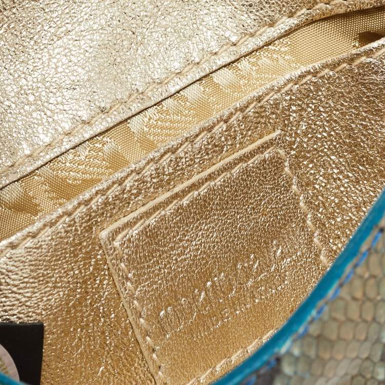 Pre Owned Roberto Cavalli Blue/Green Python Mini Buckle Crystals Pouch