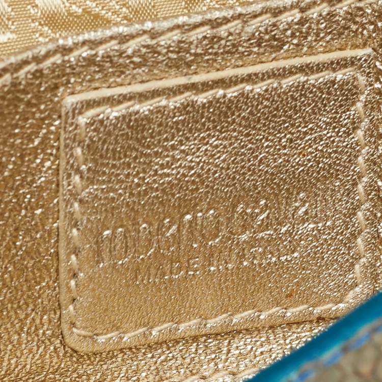 Pre Owned Roberto Cavalli Blue/Green Python Mini Buckle Crystals Pouch