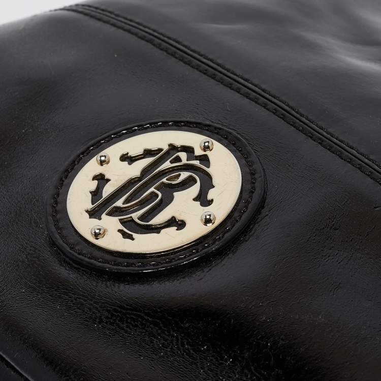 Pre Owned Roberto Cavalli Black Patent Leather Logo Tote