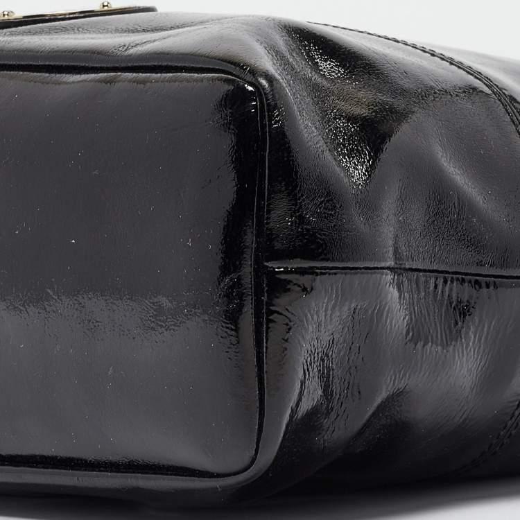 Pre Owned Roberto Cavalli Black Patent Leather Logo Tote