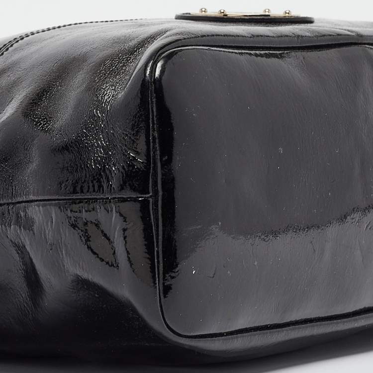 Pre Owned Roberto Cavalli Black Patent Leather Logo Tote
