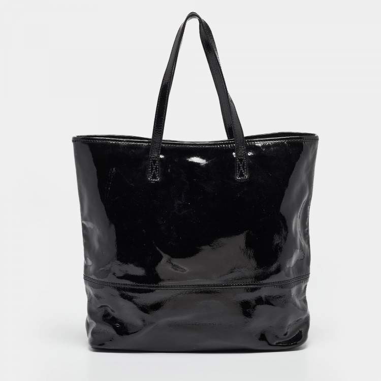 Pre Owned Roberto Cavalli Black Patent Leather Logo Tote