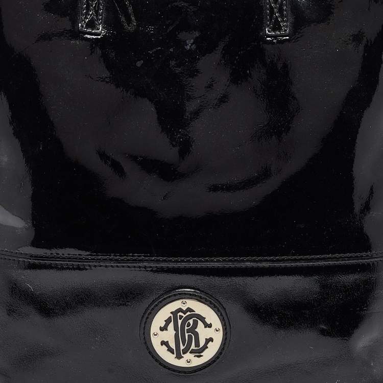 Pre Owned Roberto Cavalli Black Patent Leather Logo Tote