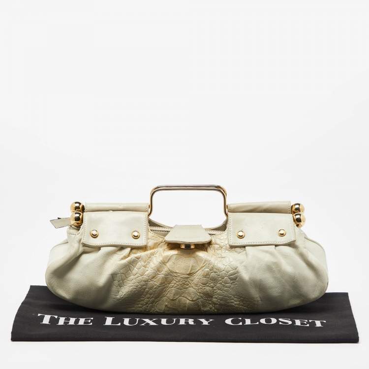 Pre Owned Roberto Cavalli Cream Leather Metal Frame Clutch