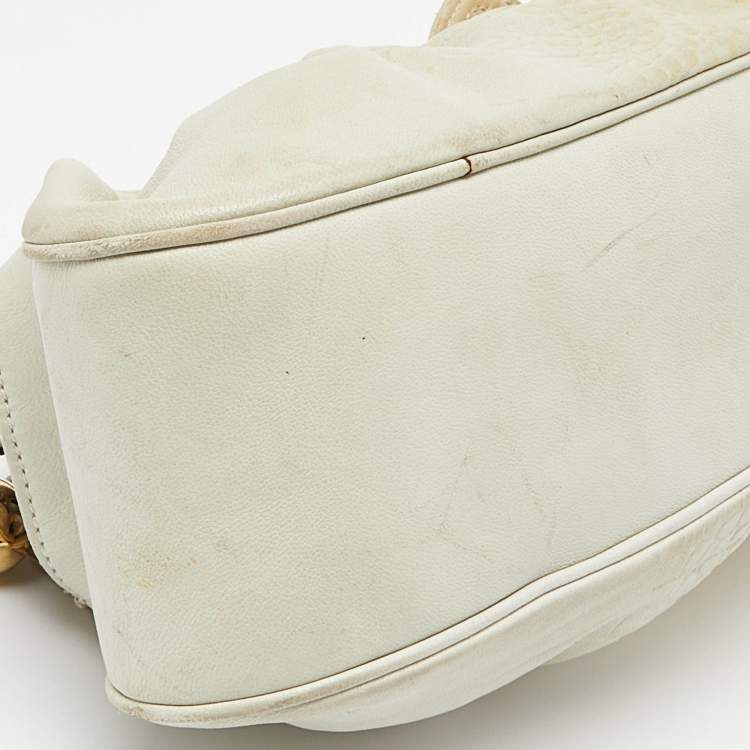 Pre Owned Roberto Cavalli Cream Leather Metal Frame Clutch