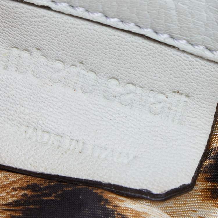Pre Owned Roberto Cavalli Cream Leather Metal Frame Clutch