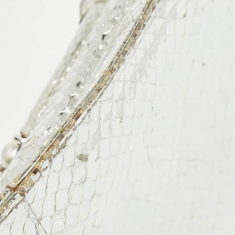 Pre Owned Roberto Cavalli Silver Laminated Snakeskin Leather Embellished Shoulder Bag