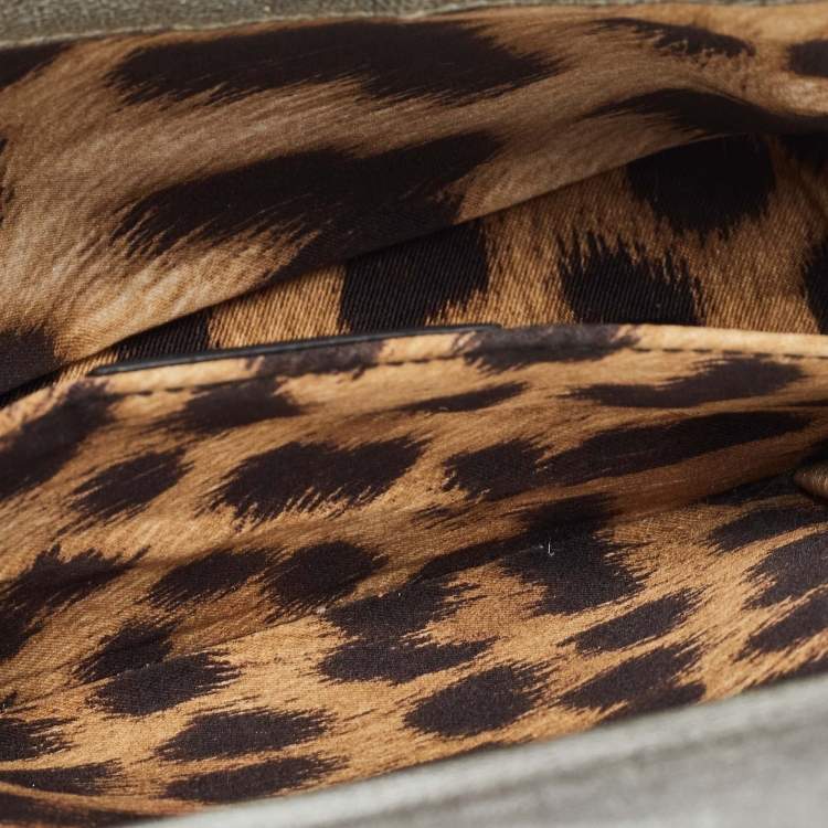 Pre Owned Roberto Cavalli Silver Laminated Snakeskin Leather Embellished Shoulder Bag