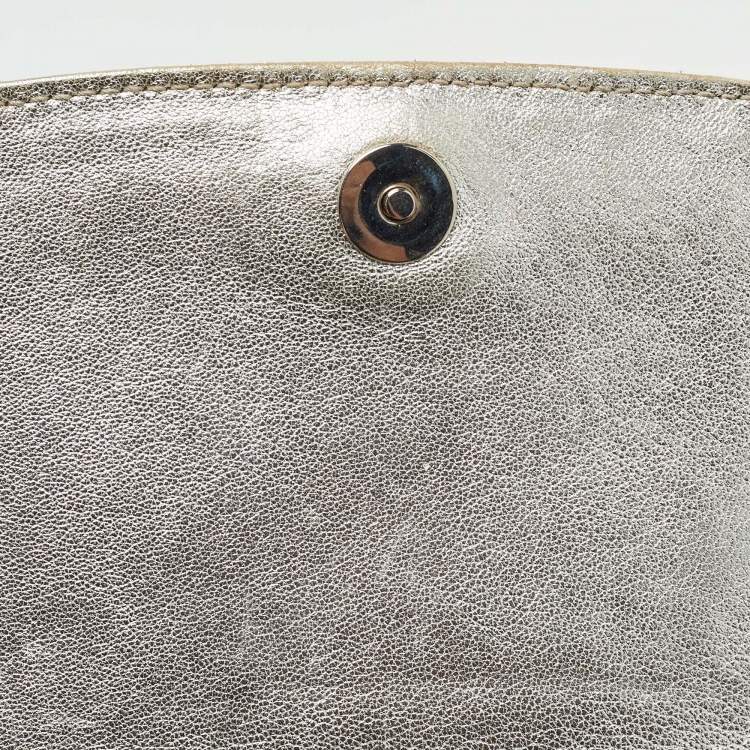 Pre Owned Roberto Cavalli Silver Laminated Snakeskin Leather Embellished Shoulder Bag