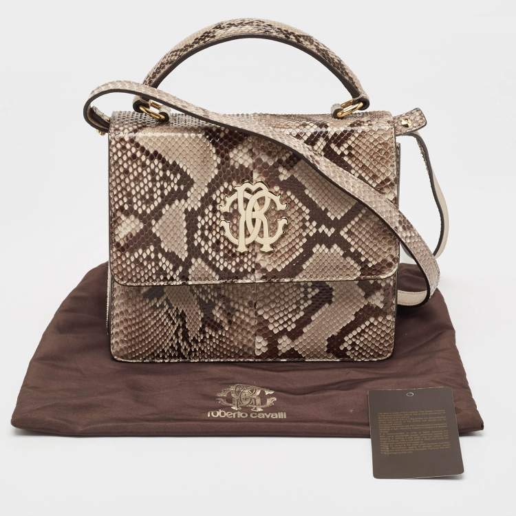 Pre Owned Roberto Cavalli Brown/Beige Python RC Flap Top Handle Bag