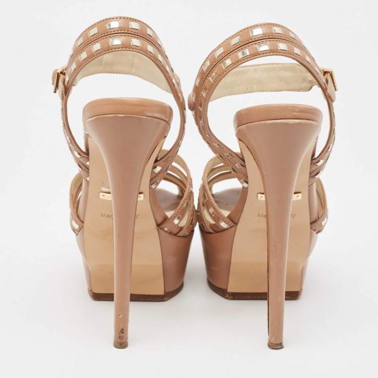 Pre Owned Roberto Cavalli Beige Leather Peep Toe Ankle Strap Sandals Size 37