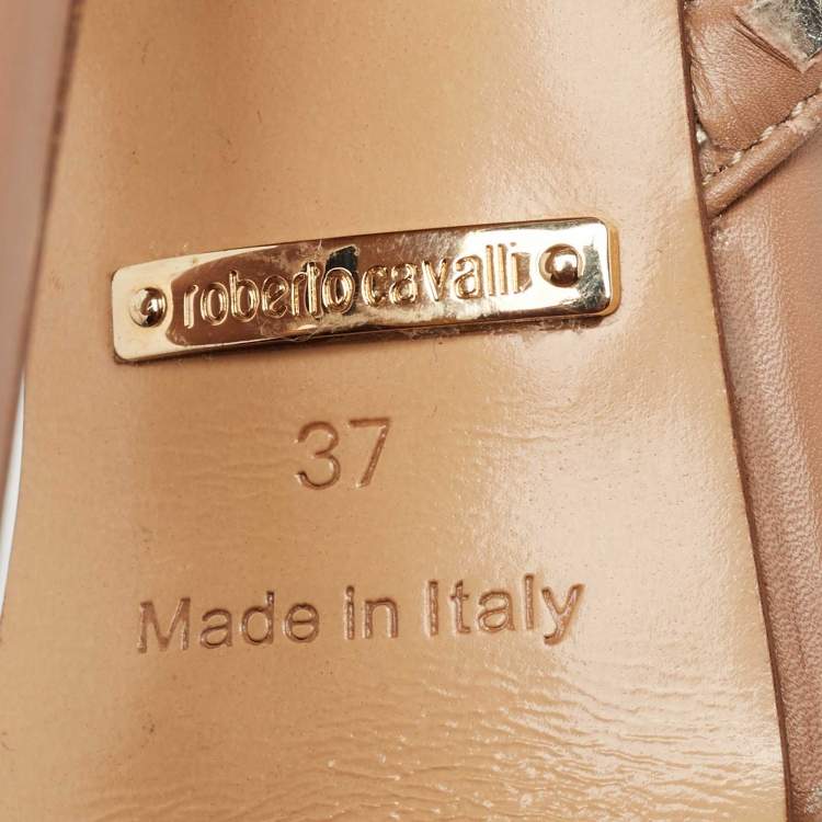 Pre Owned Roberto Cavalli Beige Leather Peep Toe Ankle Strap Sandals Size 37