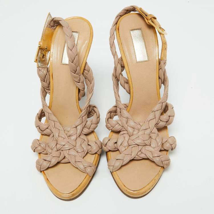 Pre Owned Roberto Cavalli Beige Woven Leather Slide Sandals Size 36