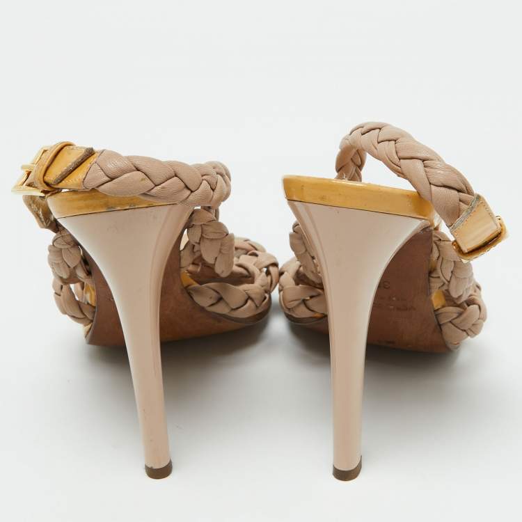 Pre Owned Roberto Cavalli Beige Woven Leather Slide Sandals Size 36