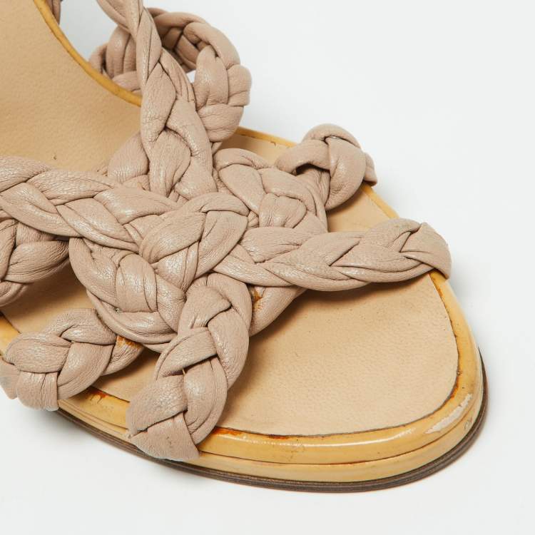 Pre Owned Roberto Cavalli Beige Woven Leather Slide Sandals Size 36