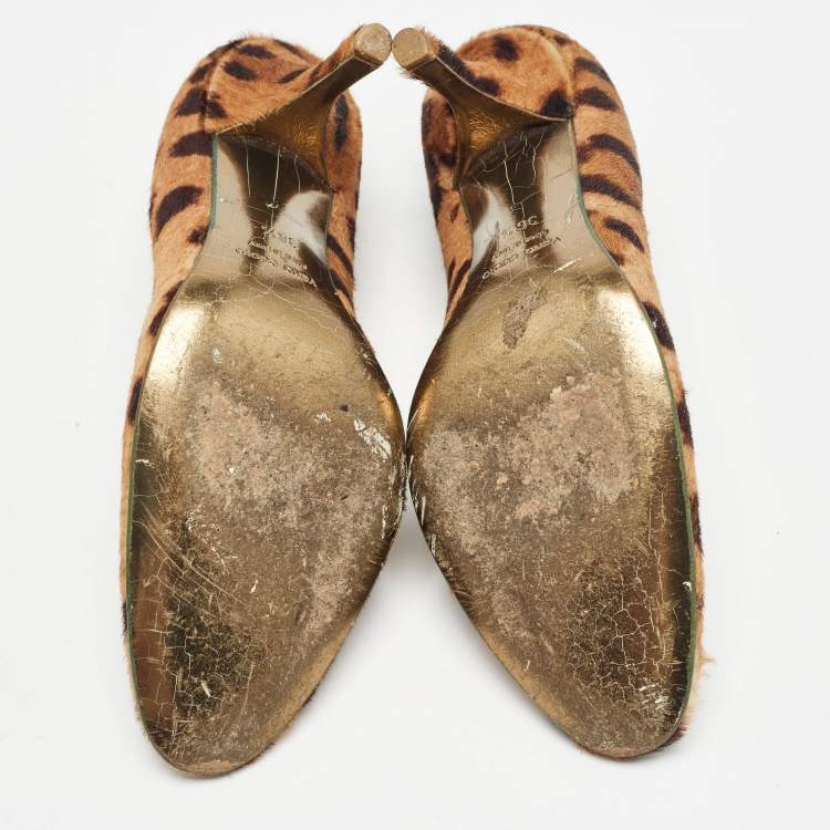 Pre Owned Roberto Cavalli Brown/Beige Animal Print Calf Hair Pumps Size 36.5
