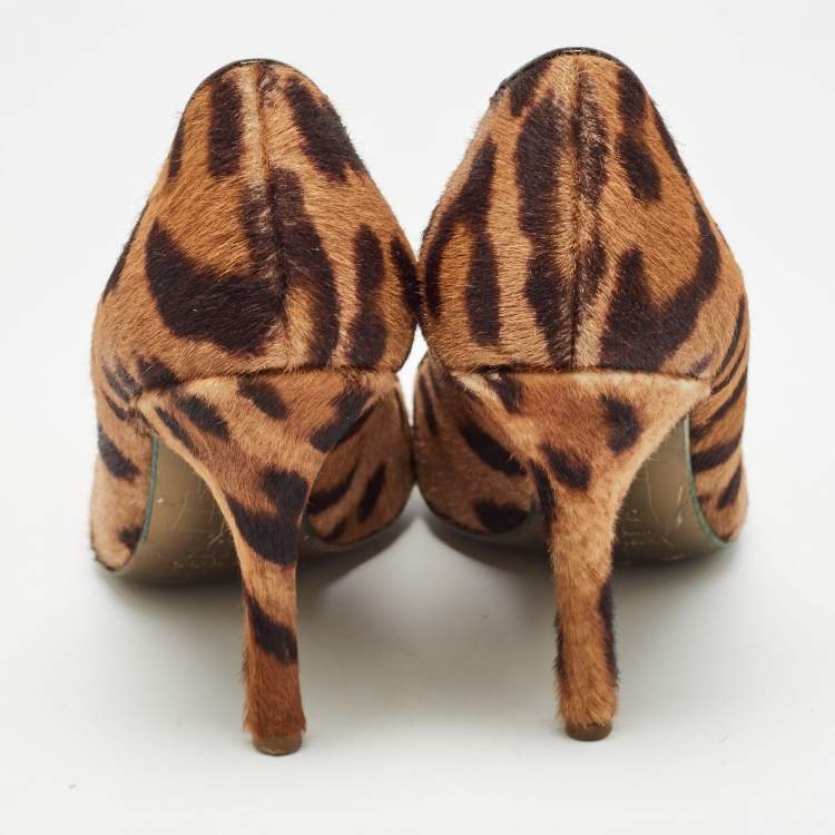 Pre Owned Roberto Cavalli Brown/Beige Animal Print Calf Hair Pumps Size 36.5