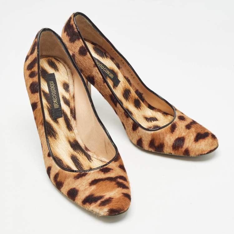Pre Owned Roberto Cavalli Brown/Beige Animal Print Calf Hair Pumps Size 36.5