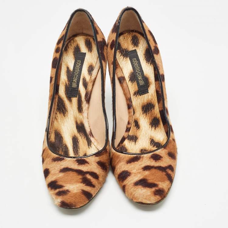 Pre Owned Roberto Cavalli Brown/Beige Animal Print Calf Hair Pumps Size 36.5