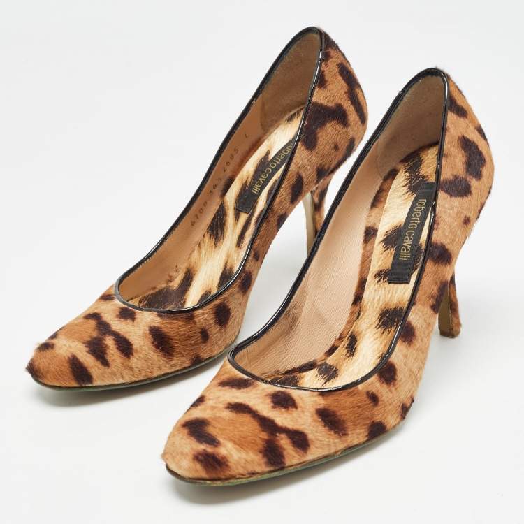 Pre Owned Roberto Cavalli Brown/Beige Animal Print Calf Hair Pumps Size 36.5