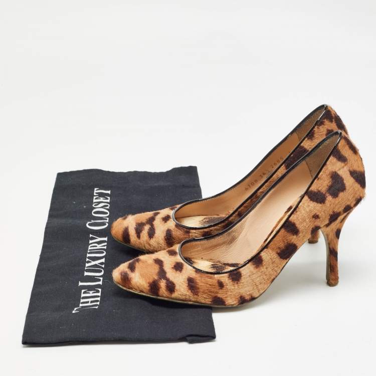 Pre Owned Roberto Cavalli Brown/Beige Animal Print Calf Hair Pumps Size 36.5
