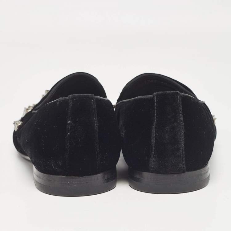 Pre Owned Roberto Cavalli Black Velvet Embellished Slip On Loafers Size 40