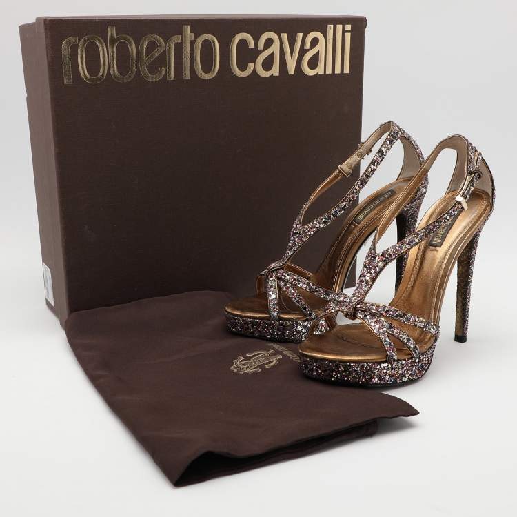 Pre Owned Roberto Cavalli Multicolor Glitter Ankle Strap Sandals Size 37