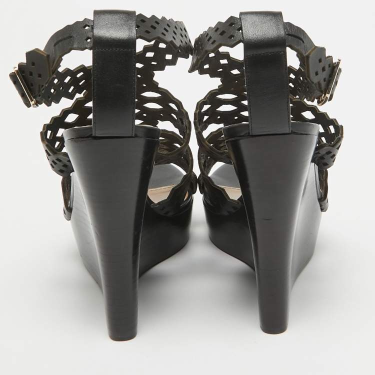 Pre Owned Roberto Cavalli Brown Leather Wedge Sandals Size 38.5