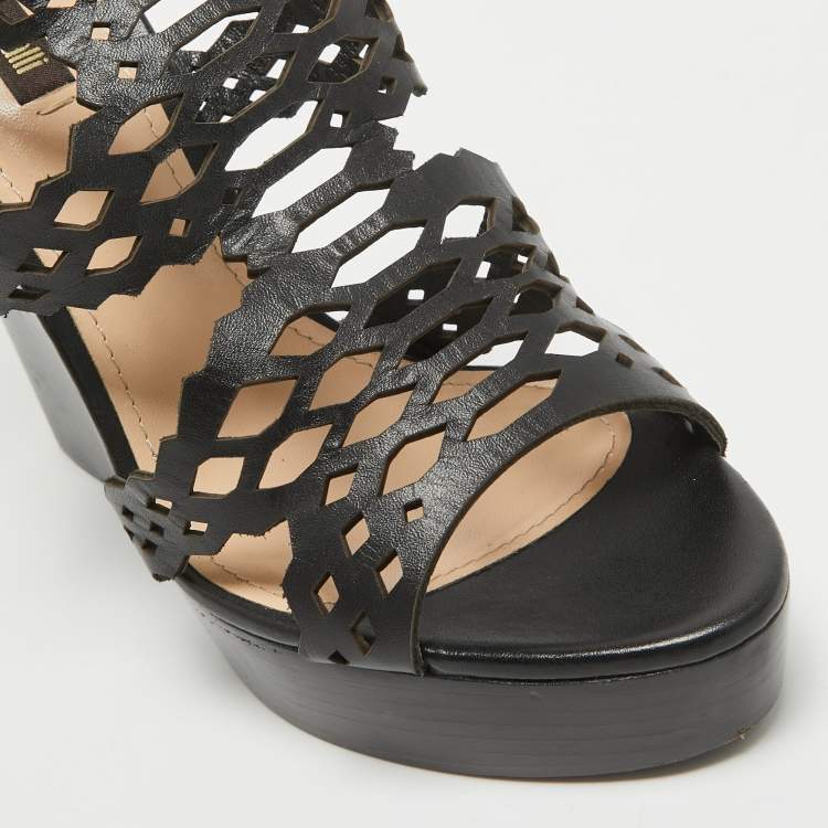 Pre Owned Roberto Cavalli Brown Leather Wedge Sandals Size 38.5