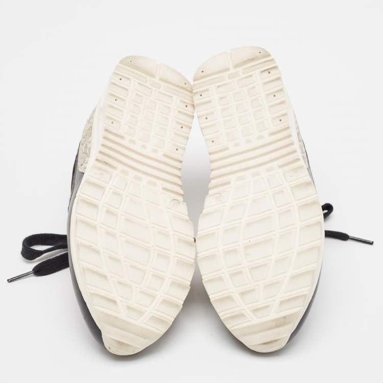 Pre Owned Roberto Cavalli Black Leather and Mesh Lace Up Sneakers Size 36