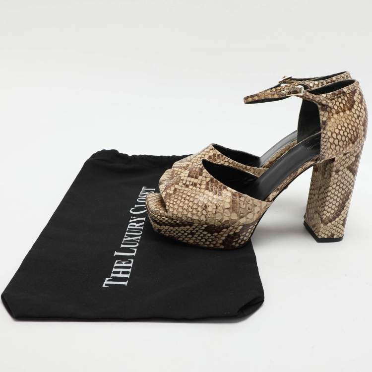 Pre Owned Roberto Cavalli Beige/Brown Python Platform Ankle Strap Sandals Size 40