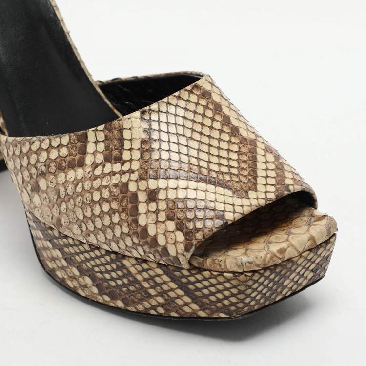 Pre Owned Roberto Cavalli Beige/Brown Python Platform Ankle Strap Sandals Size 40