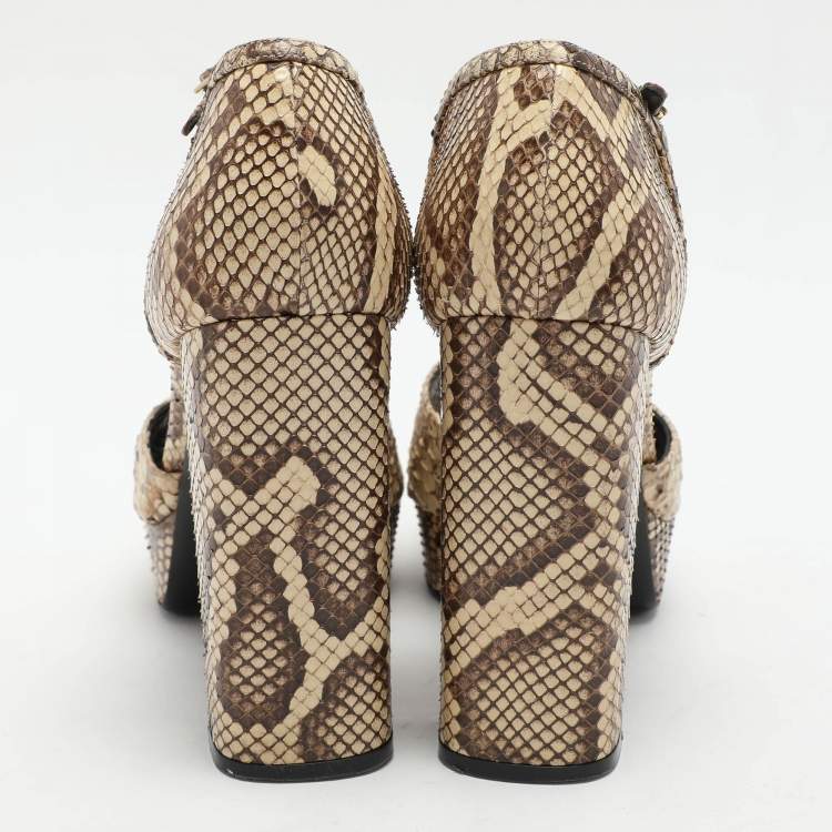 Pre Owned Roberto Cavalli Beige/Brown Python Platform Ankle Strap Sandals Size 40