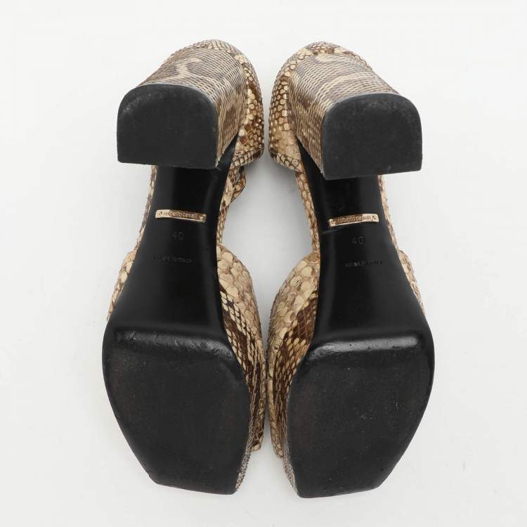 Pre Owned Roberto Cavalli Beige/Brown Python Platform Ankle Strap Sandals Size 40