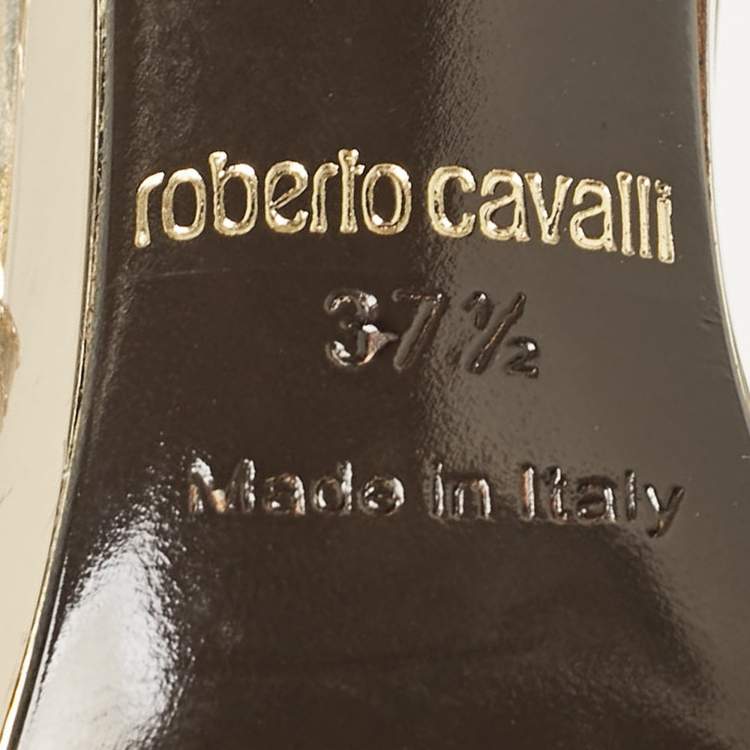 Pre Owned Roberto Cavalli Gold Leather Ankle Strap Sandals Size 37.5