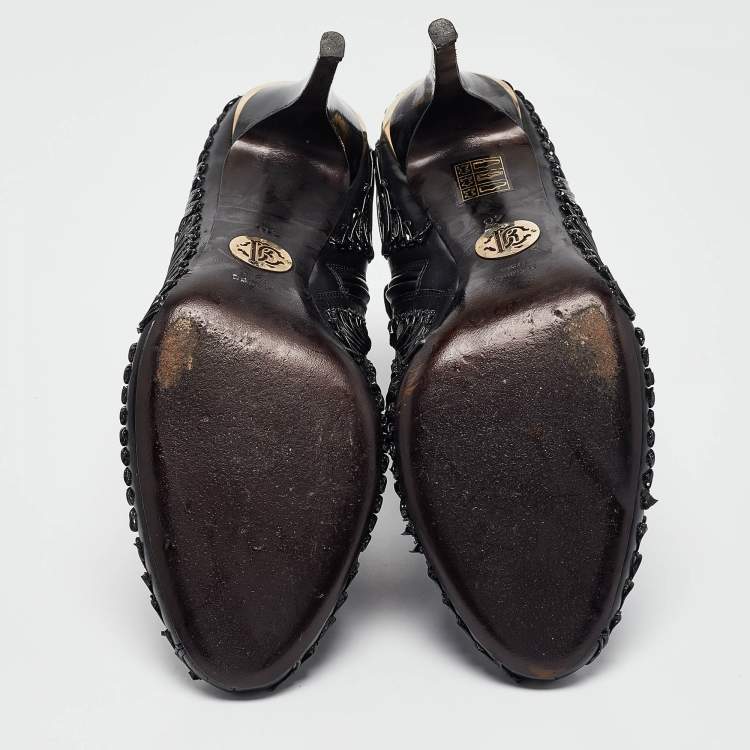Pre Owned Roberto Cavalli Black Textured Leather Ankle Booties Size 40