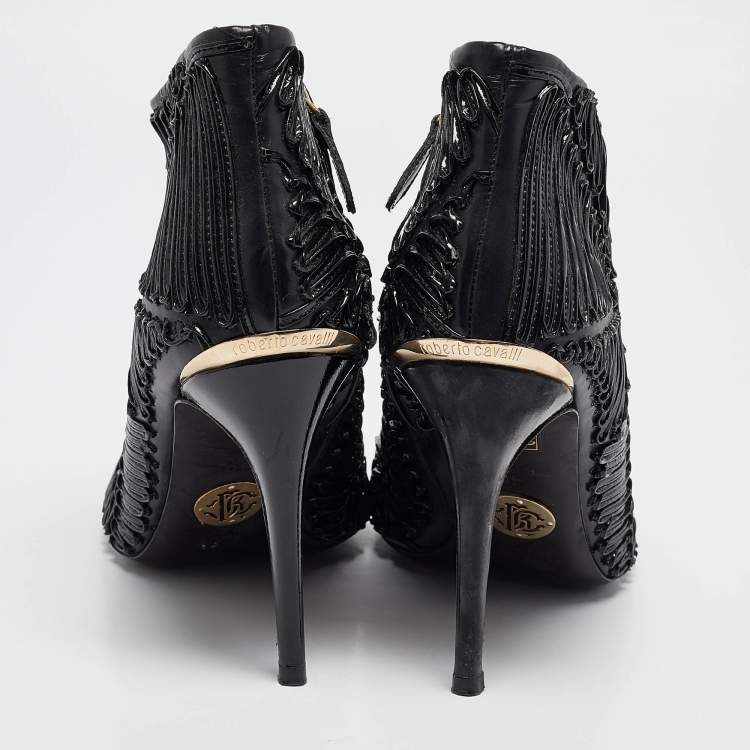 Pre Owned Roberto Cavalli Black Textured Leather Ankle Booties Size 40