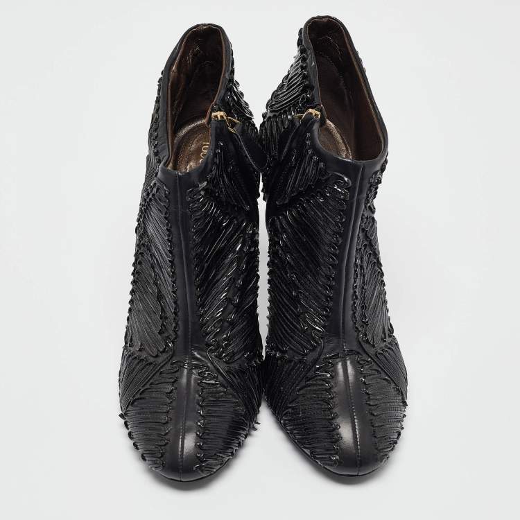 Pre Owned Roberto Cavalli Black Textured Leather Ankle Booties Size 40
