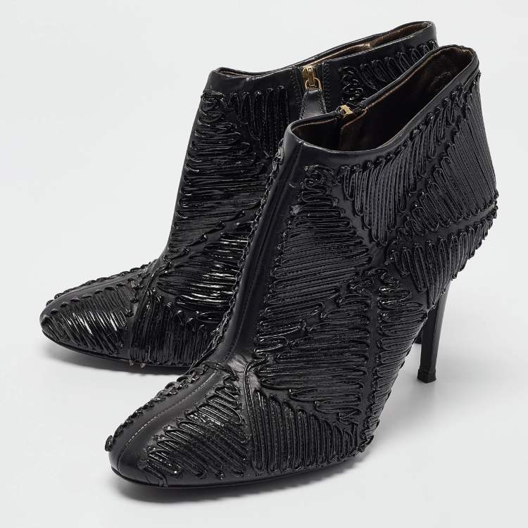 Pre Owned Roberto Cavalli Black Textured Leather Ankle Booties Size 40