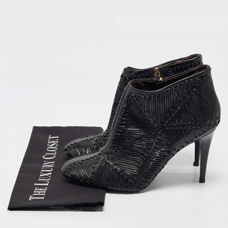 Pre Owned Roberto Cavalli Black Textured Leather Ankle Booties Size 40
