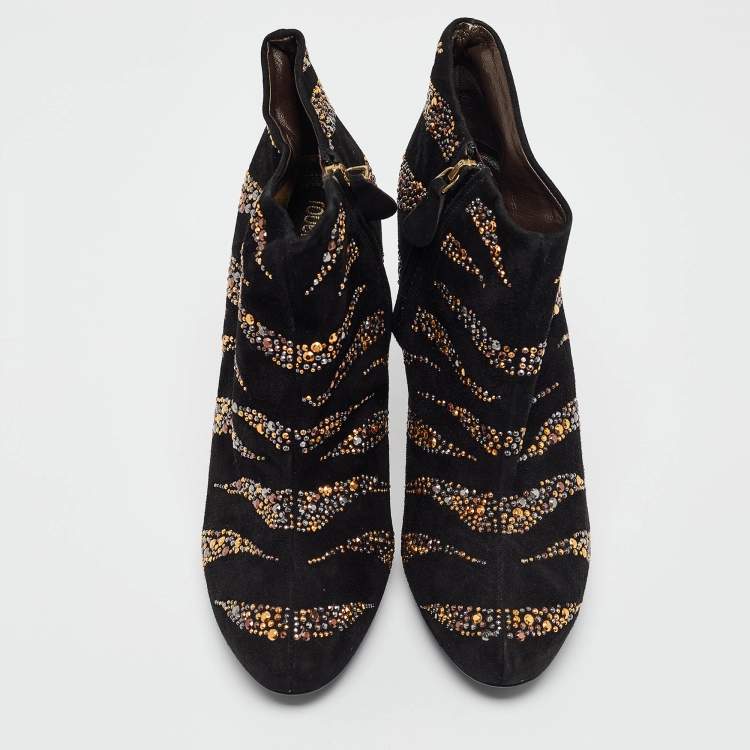Pre Owned Roberto Cavalli Black Suede Studded Ankle Booties Size 41