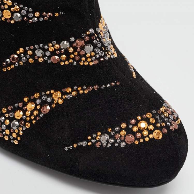 Pre Owned Roberto Cavalli Black Suede Studded Ankle Booties Size 41