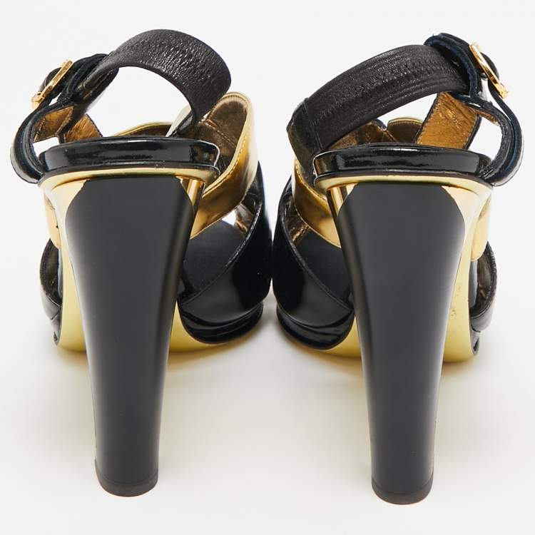 Pre Owned Roberto Cavalli Black Croc Embossed Leather and Leather Ankle Strap Sandals Size 41