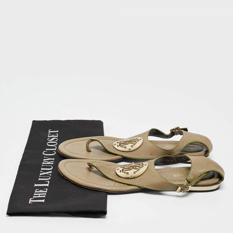 Pre Owned Roberto Cavalli Green Leather Slingback Sandals Size 38