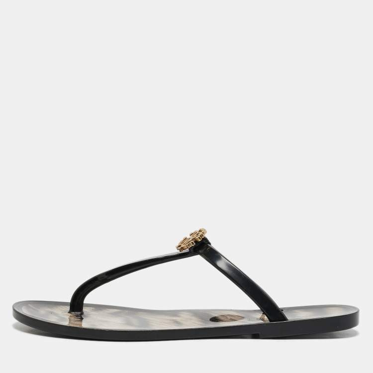 Pre Owned Roberto Cavalli Black Jelly Embellished Thong Flat Sandals Size 38
